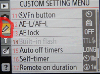 DSLR custom setting menu