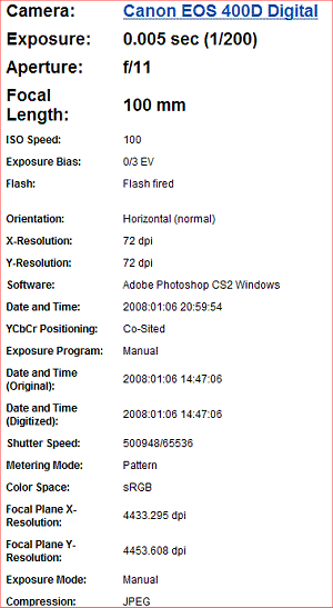 example of exif metadata